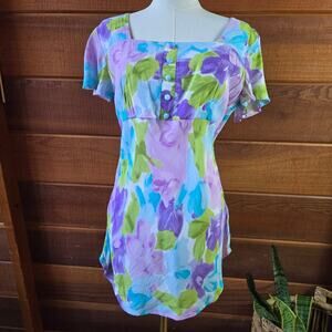 Dressbarn Women Vintage Y2K Floral Babydoll Tunic Top Square Neck Cottage Pastel
